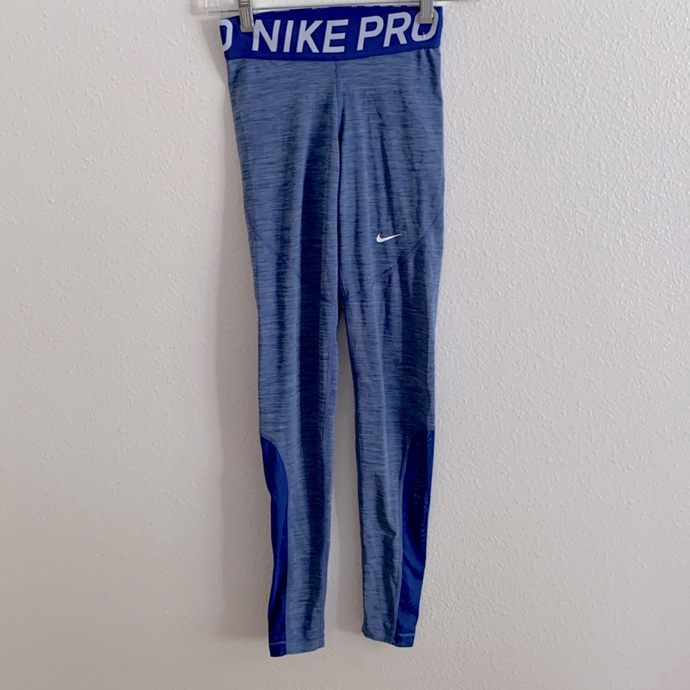 Nike Pro heathered blue and mesh panel leggings size fs